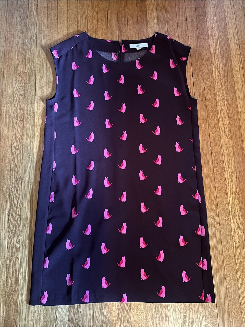 Ann Taylor Loft Pink and Purple Retro Cat Shift Dress, Size L, NWOT
